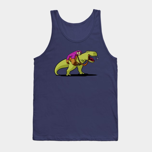 Lazy Sloth Riding T-Rex Dinosaur Tank Top by underheaven